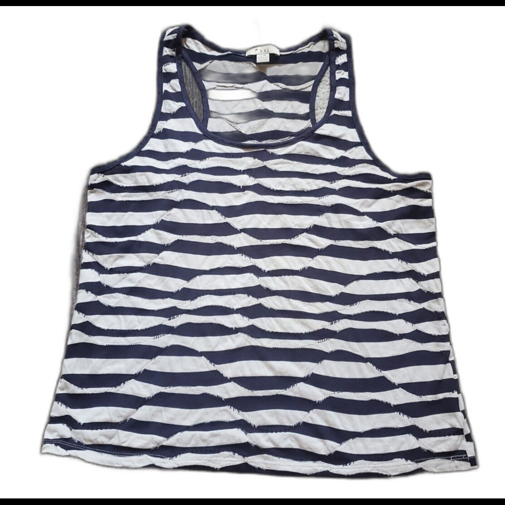 XXI Forever 21 Tank Top Women Large Geometric White Striped Made In USA